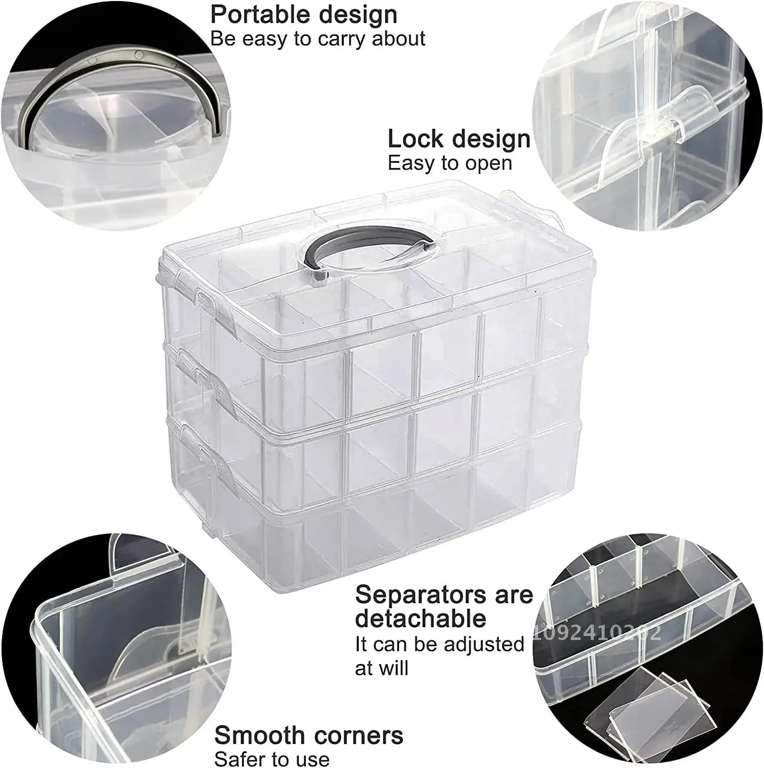 

30 Grid Car Model Storage Containers 3 Layer Stackable Craft For With Tape,Nail Storage Box Art,Toy,Washi Bead Handle Organizer