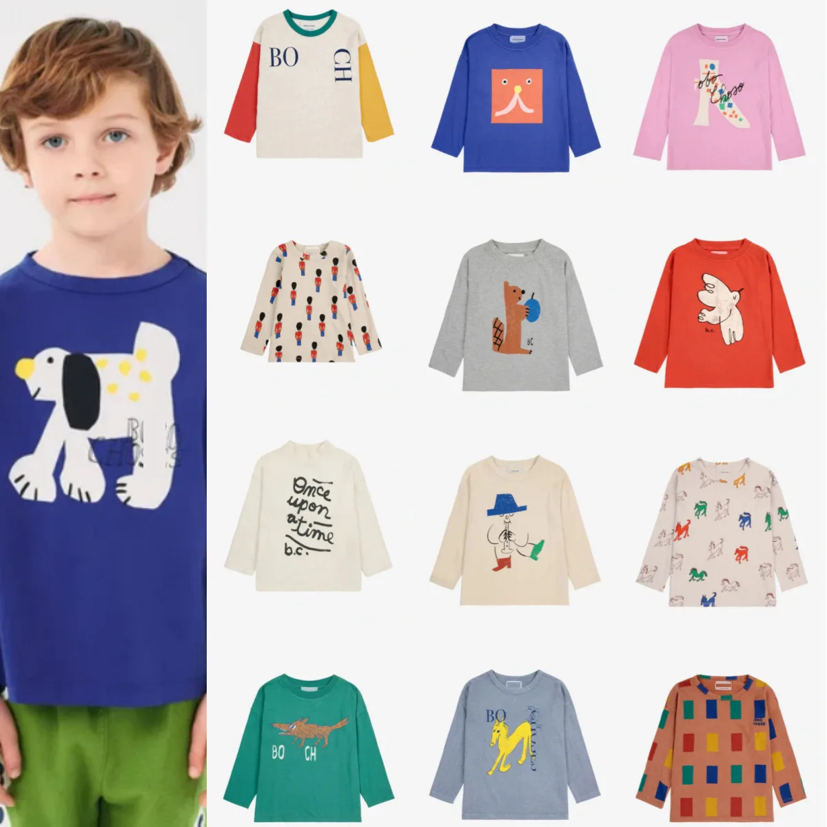 

BC Brand New 2024 Fall Kids Boys Autumn Cotton T-shirt Girl Fashon Cartoon Print Tops Brand Children Clothes BC Long Sleeve Tees