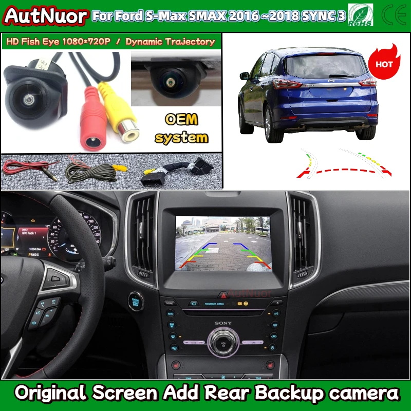 

HD камера заднего вида для Ford S-Max SMAX 2016 2017 2018 SYNC 3, система, ручка багажника, резервная камера заднего вида с HD ночным видением