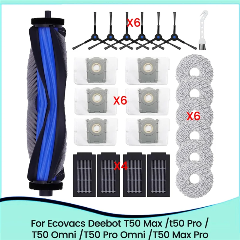 A88X Do Ecovacs Deebot T50 Max /T50 Pro /T50 Omni /T50 Pro Omni /T50 Max Pro Odkurzacz Główna szczotka boczna Filtry Worek na kurz Mop