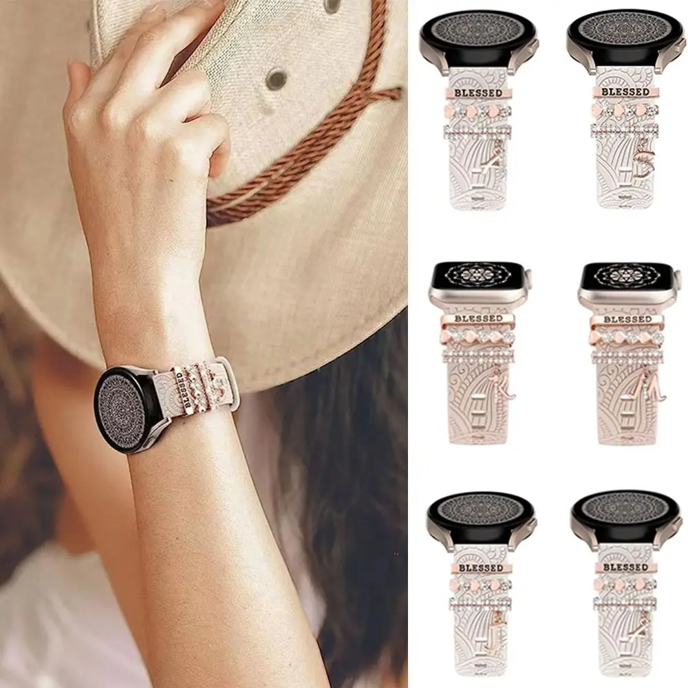 Fashion Metal Watch Band Ornament Bracelet Brooch Letter Decorative Ring Pearl Diamond Wristbelt Charms Strap Accessories