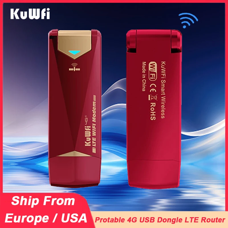 KuWfi 4G LTE Router 150Mbps 4G USB Dongle 2.4GHz Wifi Router Portable Mini Roouter Built-in Antenna SIM Card Slot Up to 10 User