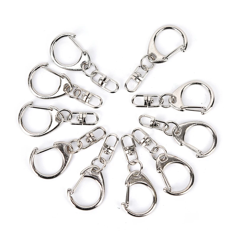 10pcs DIY Polished Keyring Keychain Split Ring Short Chain Key Rings Metal Swivel Clasp Hooks Jewellery Making Parts