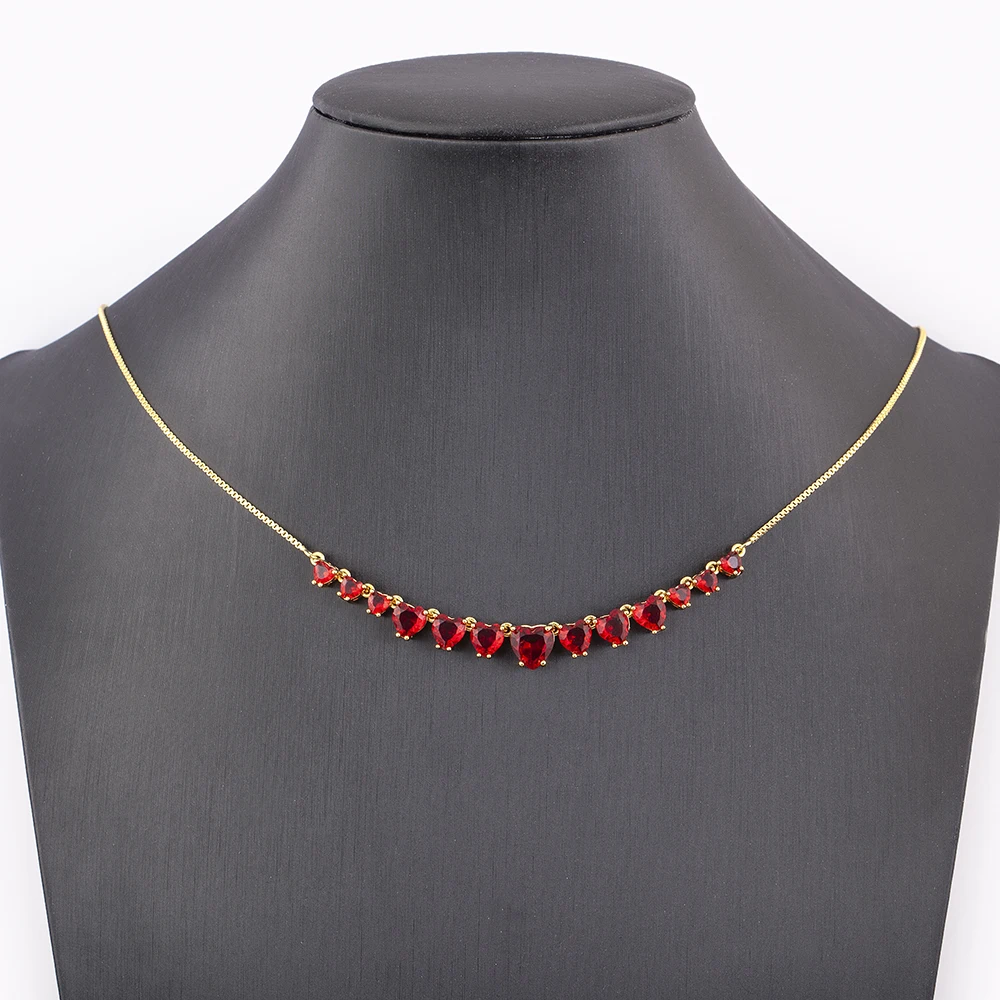 Nidin New Arrival Hot Sale Romantic Heart Shape Pendant Necklace Copper Zircon White/Blace/Red Colors Jewelry Accessories