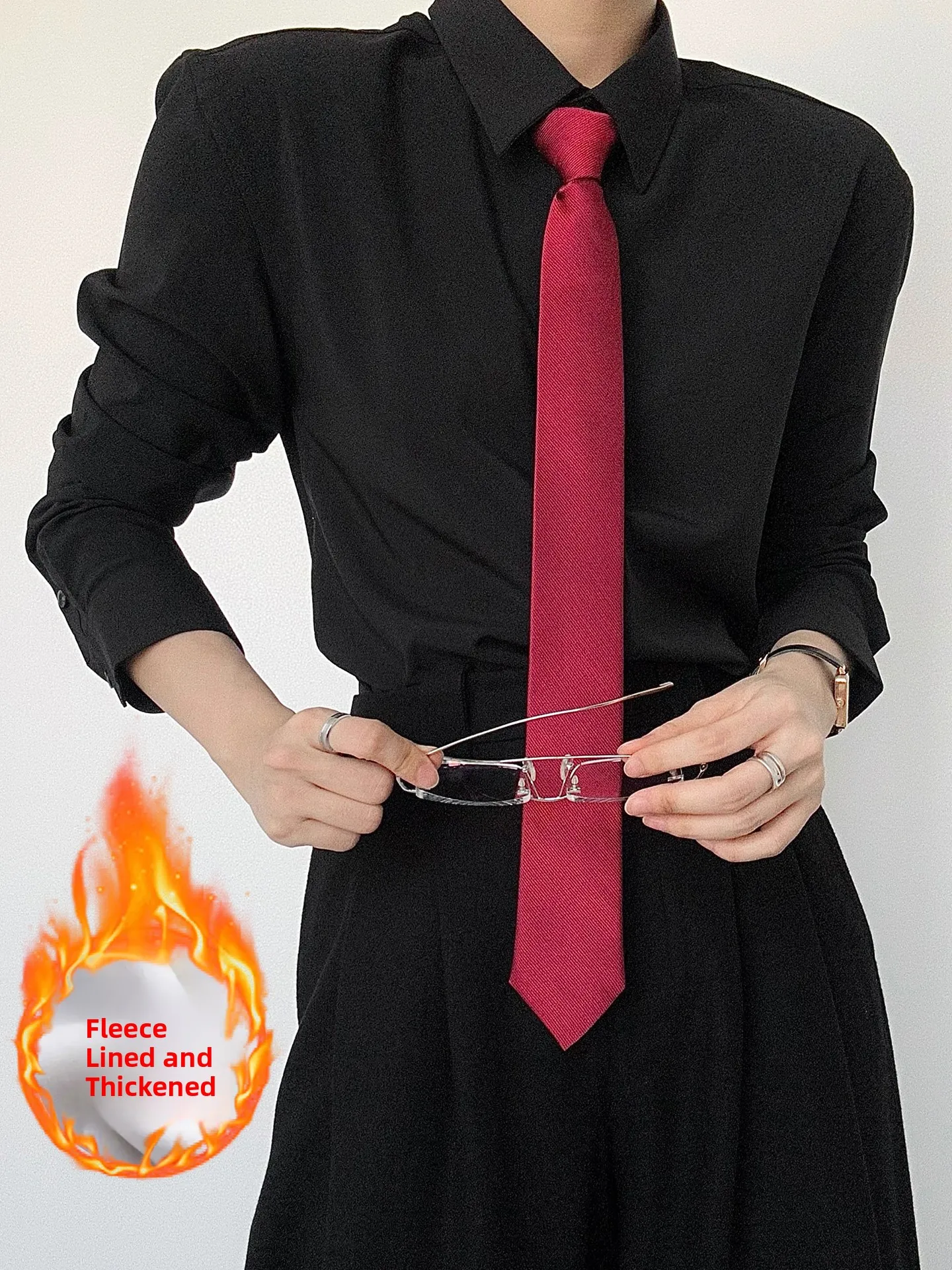 Men's Long Sleeve Fleece Lined Thickened Shirt School Uniform Base Layer  Velvet High End Pure White Shirt Youth Fas...