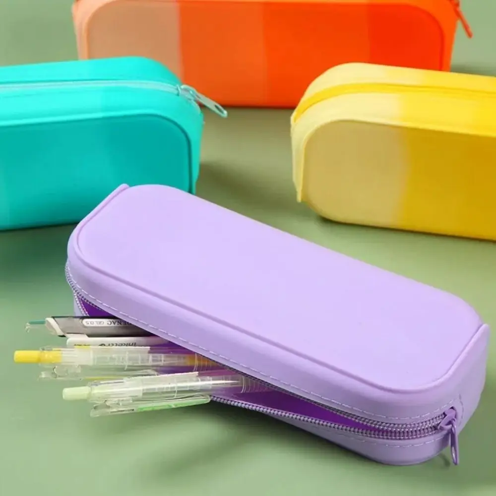 Creative Silicone Pen Bag Large Capacity Solid Color Stationery Bag Waterproof Multi Functional Pencil Case Student