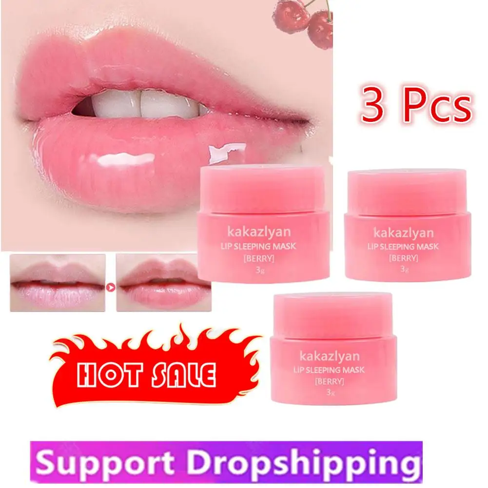 3pcs 3g South Korea Lip Sleep Mask Night Sleep Maintenance Moisturizing Lip Gloss Bleach Cream Nourishing Lip Care Lip Balm