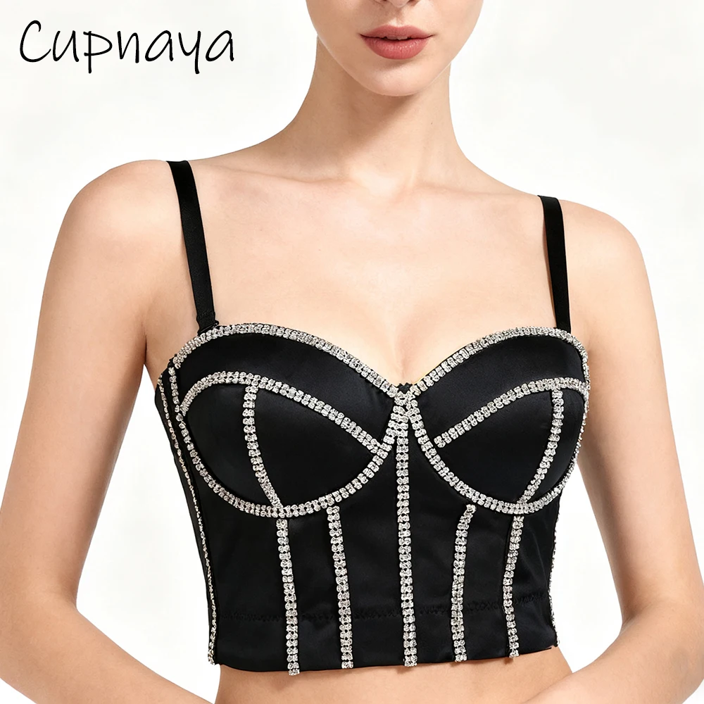 

Cupnaya женский блестящий укороченный топ из искусственного бриллианта, сексуальный бюстгальтер из спандекса, бюстье с эффектом пуш-ап, клубная одежда, короткий корсет, бюстгальтер без косточек, внутренняя майка