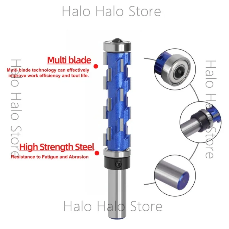 Upper and lower bearing spiral trimming knife, paint blue mace woodworking milling cutter, double bearing router