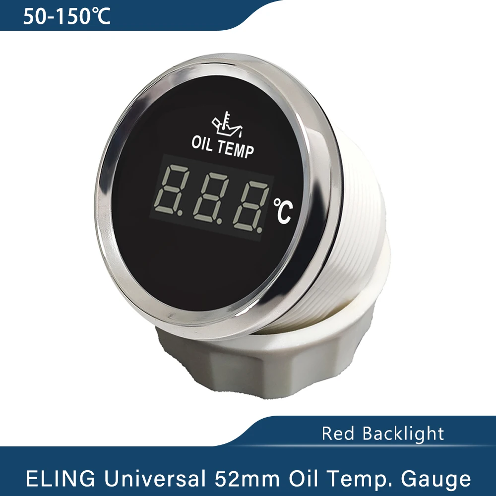 Temperatura del aceite impermeable, 52mm Medidor de calibre 50-150 ℃ con retroiluminación roja para coche, camión, yate, barco, Universal, 12V, 24V