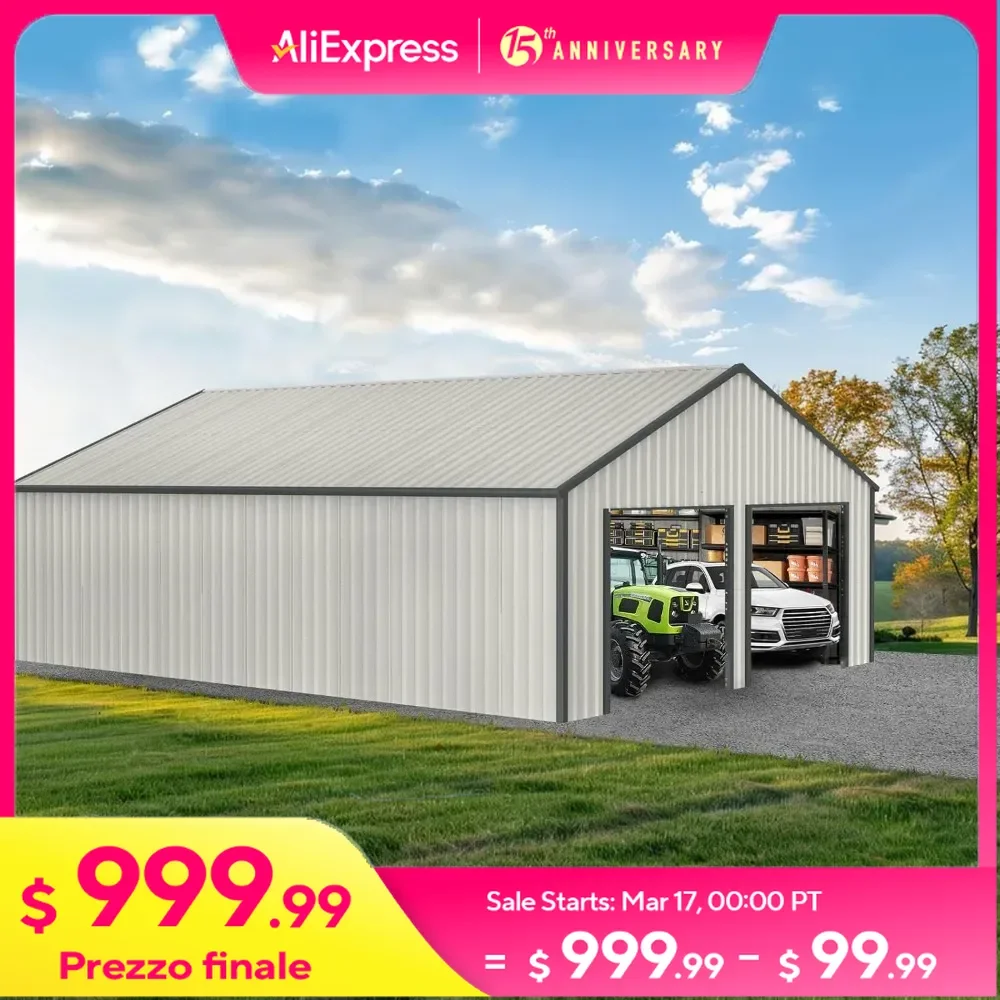 25 x 33 Metal Shed with Side Entry Door, 16 GA Steel Frame, 2 Car Sheds for Truck, Tool, Lawnmower, Outdoor Tool Storage Shed