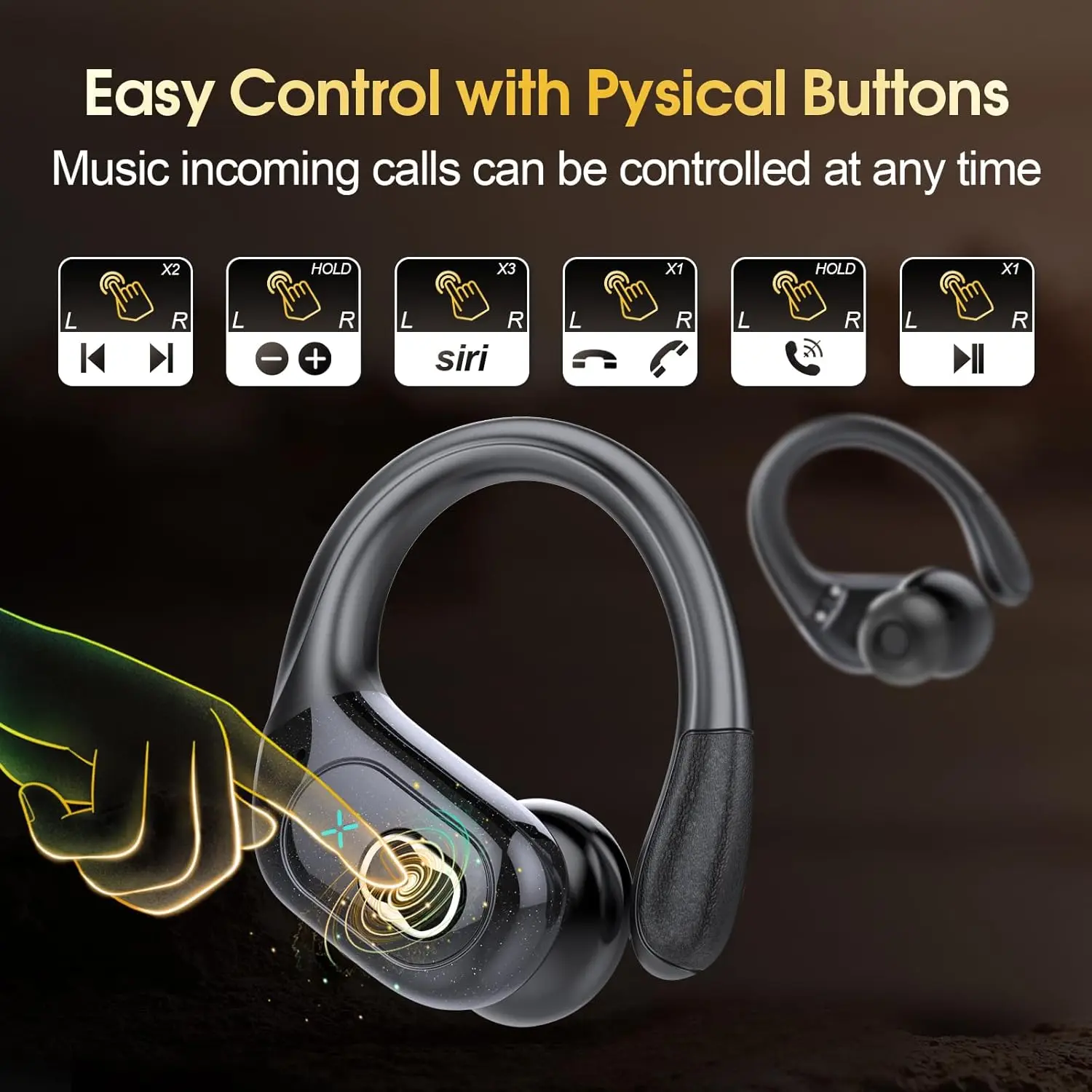 TWS earbud olahraga Bluetooth 5.4, headphone nirkabel Bass HIFI LED sentuh bebas genggam peredam kebisingan tahan air