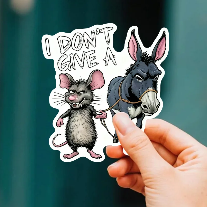 

Pack of 1 - "I Don't Care" Vinyl Sticker with Fun Mouse and Donkey | 3 Inch, Water Resistant, Self Adhesive