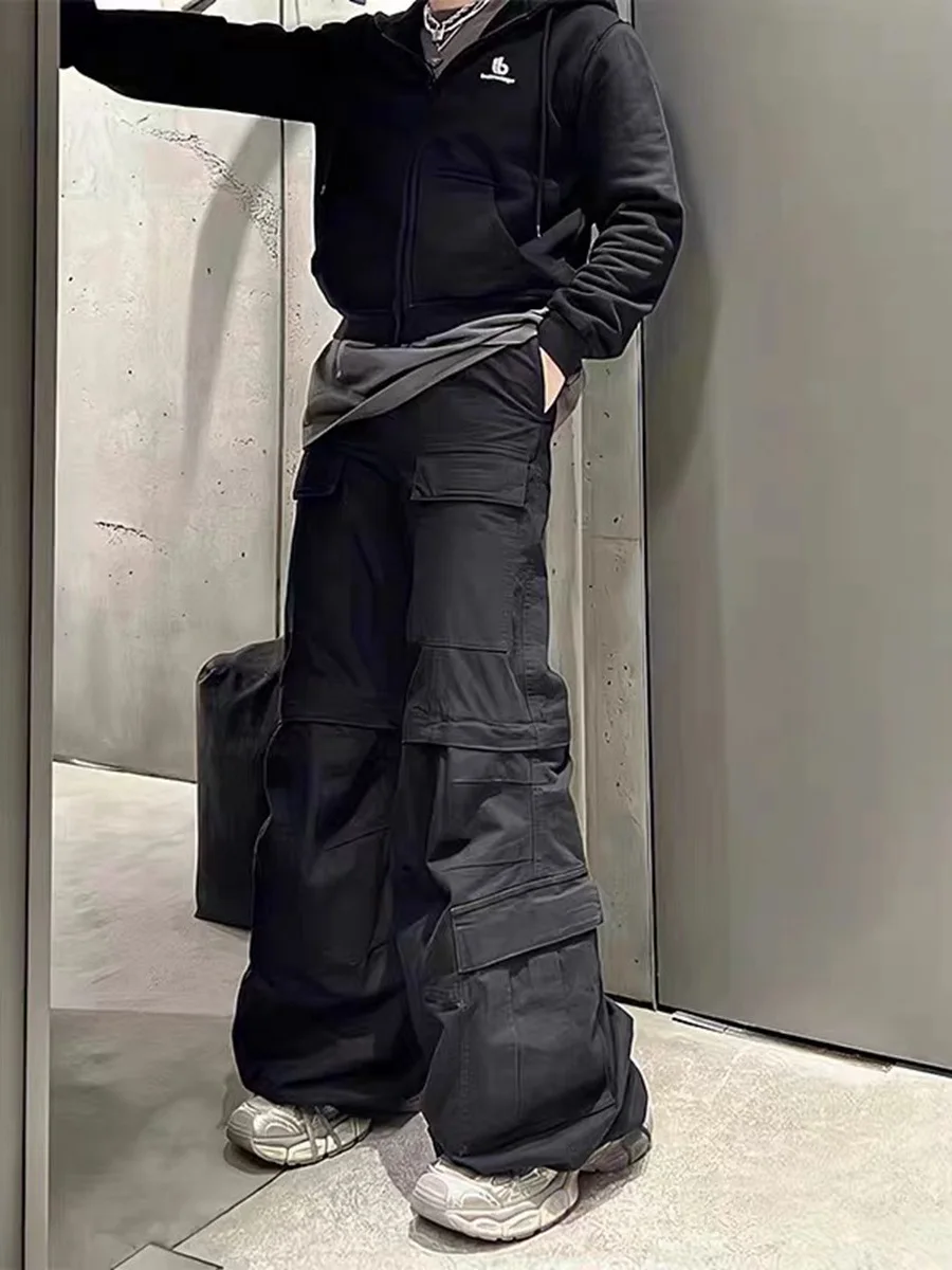 

Широкие брюки-карго в стиле американской уличной моды с множеством карманов, на молнии, съемные, рабочие, повседневные