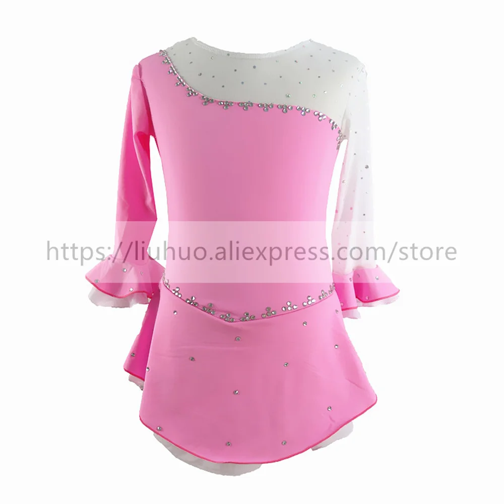 Liuhuo feminino meninas desempenho ballet ginástica competição collant vestido de patinação artística no gelo dança traje saia rosa crianças