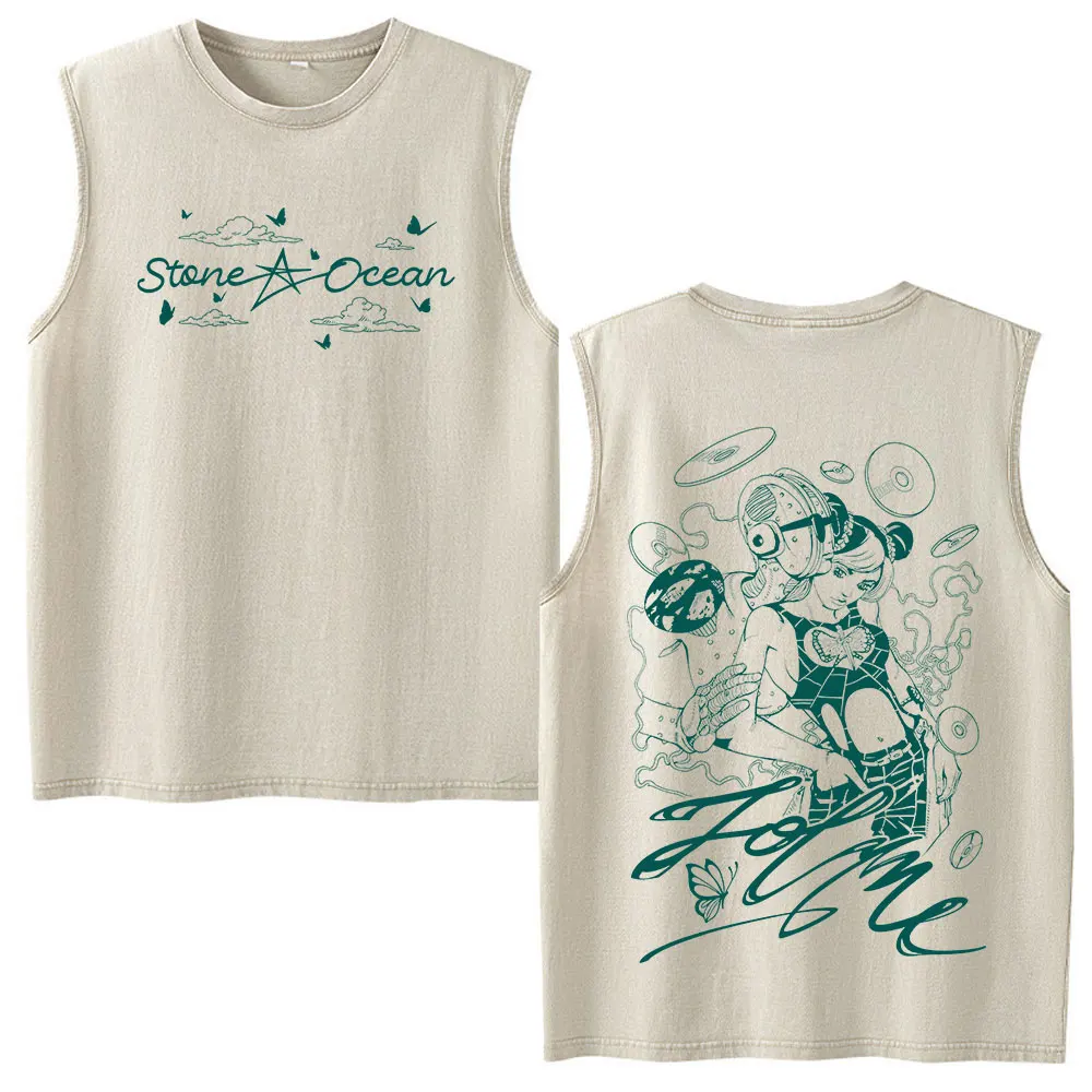 Anime Jojo Bizarre Adventure Kira Yoshikage Killer Queen Vintage Washed Tank Tops Men's Women Clothing Sleeveless Vest T-shirts view 3