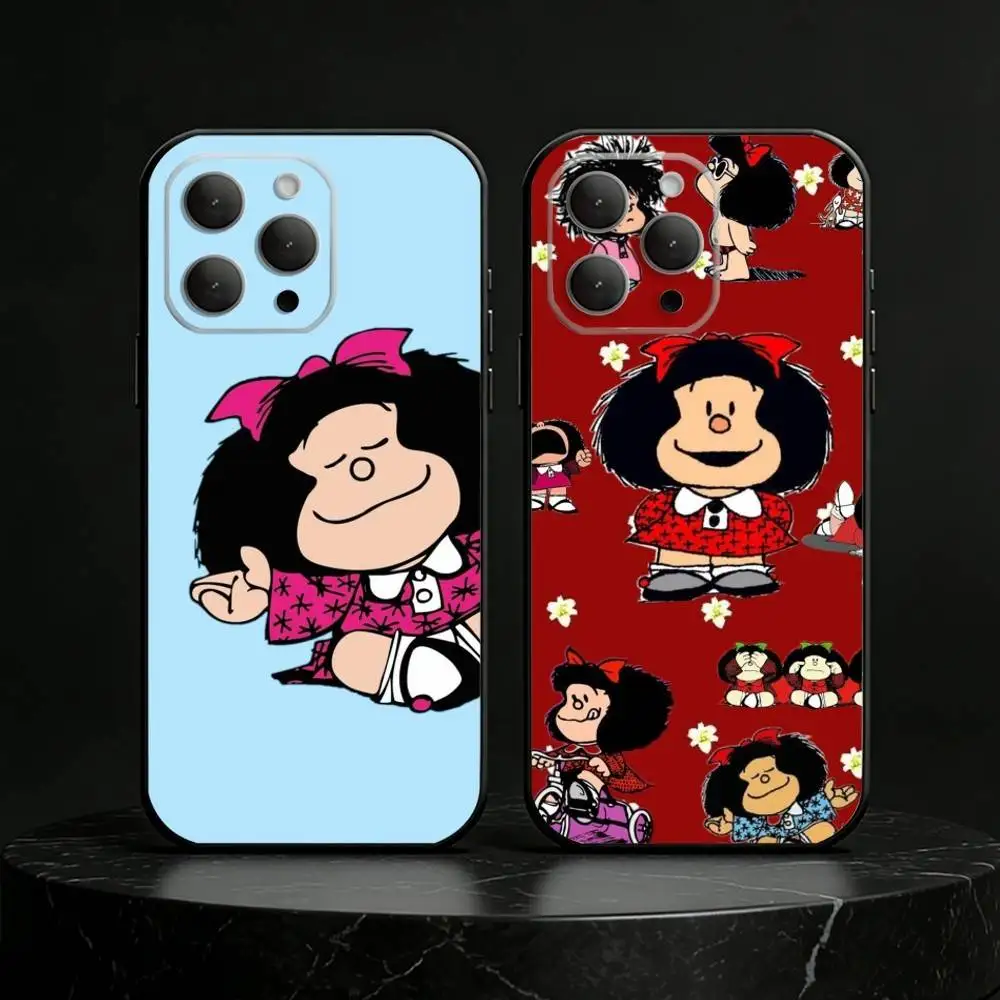 Hot Mafalda Phone Case For iPhone 17,16,15,14,13,12,11 Plus,Pro,Max,Mini Silicone black Soft Cover