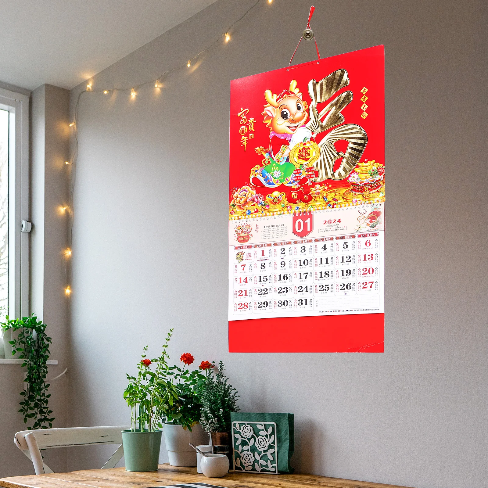 

Китайский год, подвесной настенный календарь 2024, традиционный бумажный ежемесячный календарь, домашний декор, классическая прозрачная печать
