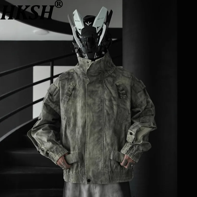 

HKSH Japanese Trend Jacket Men Spring Autumn New Fashion Safari Style Loose Stand Collar Motorcycle Leather Coats Casual HK10913