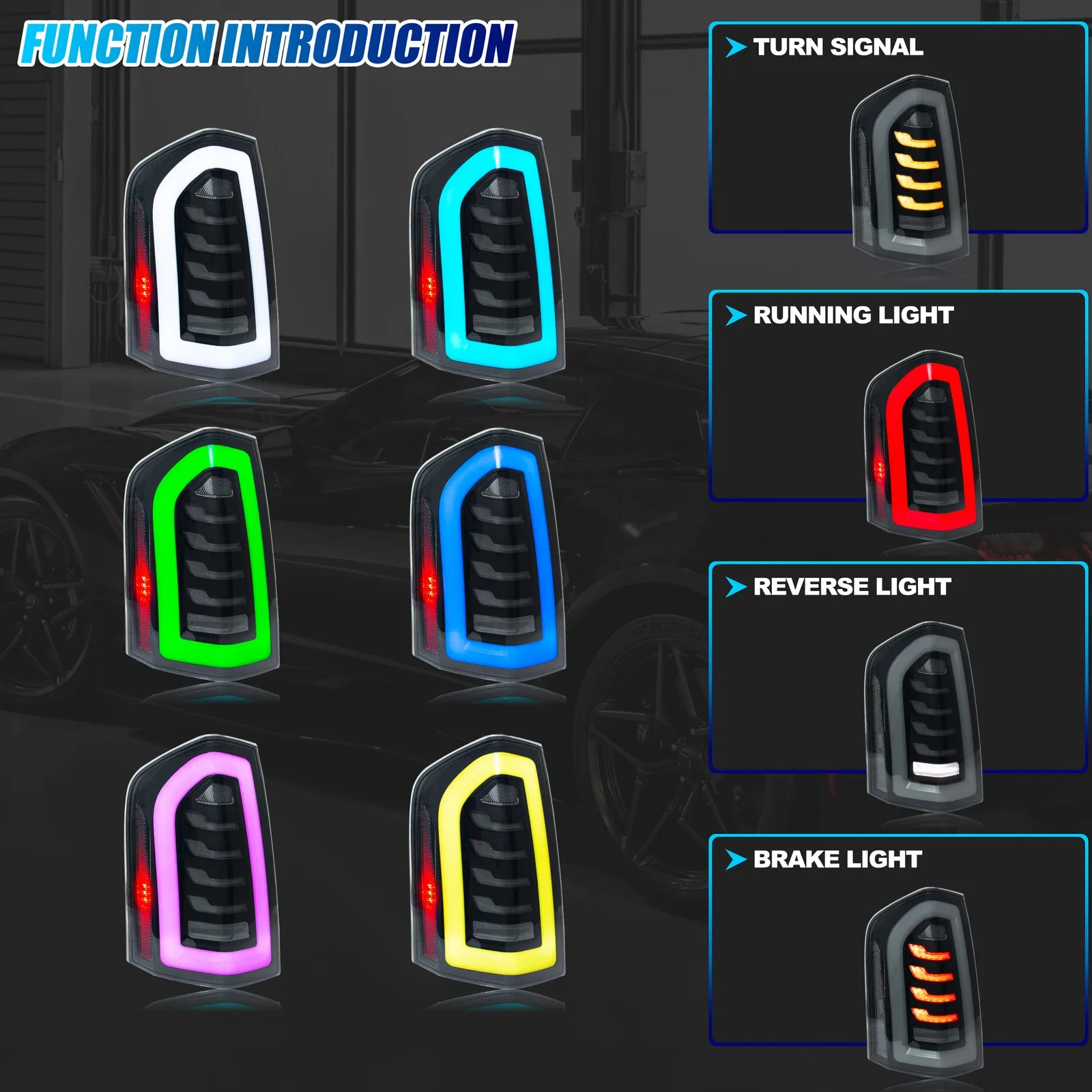 LED RGB Tail Lights for Chrysler 300 300C 300S 2011-2014 Dynamic Signal Color Change Rear Lamps Assembly [Not Fit 2015-2020]