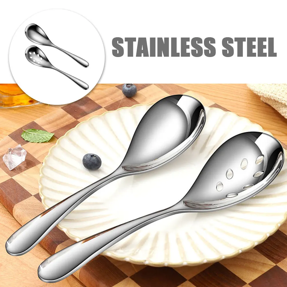 

2Pcs Stainless Steel Serving Spoon Set Large Capacity Buffet Slotted Spoons Household Kitchen Utensils Reusable Ergonomic