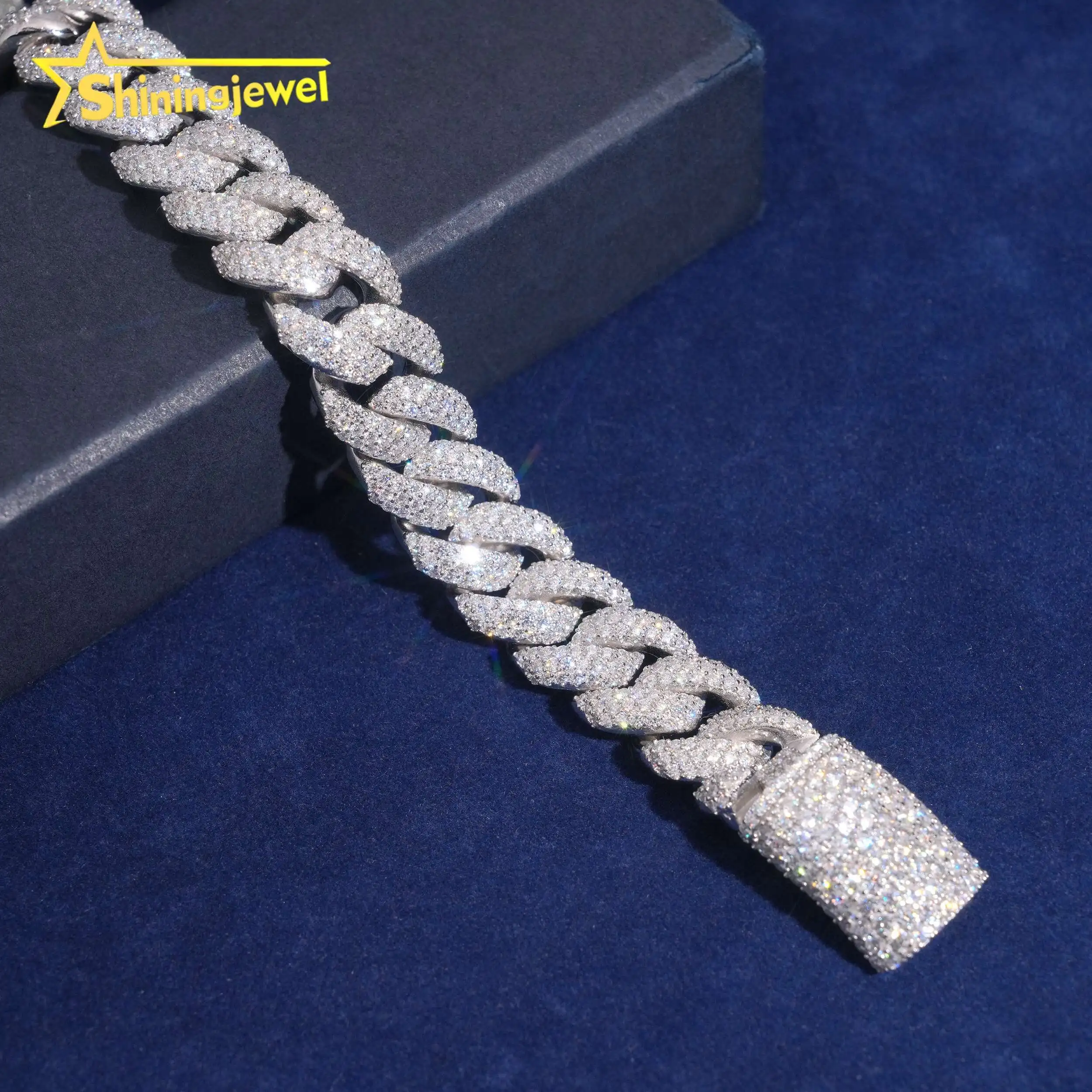 Miami Men Bracelet 15mm Full Setting Hip Hop Jewelry Iced Out Cuban Bracelet Moissanite 925 Silver Curb Lock Pass Diamond Tester