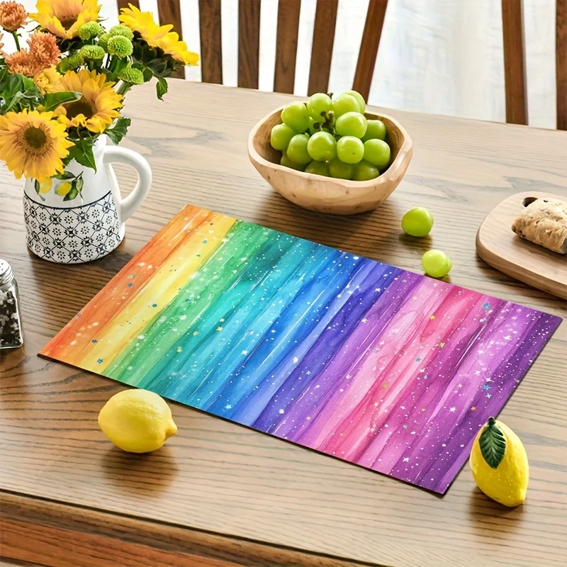 4pcs Vibrant Rainbow Watercolor Placemats Washable Table Mats Perfect for Holiday Parties And Home Decor Rectangular Shape