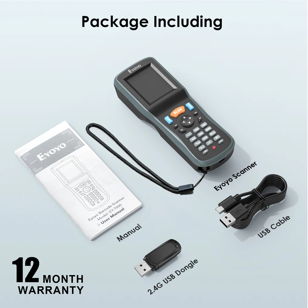 Imagem -06 - Eyoyo-coletor de Dados Portátil 1d Barcode Scanner sem Fio Receptor Usb 2.2 Tft Lcd Contador de Inventário Portátil