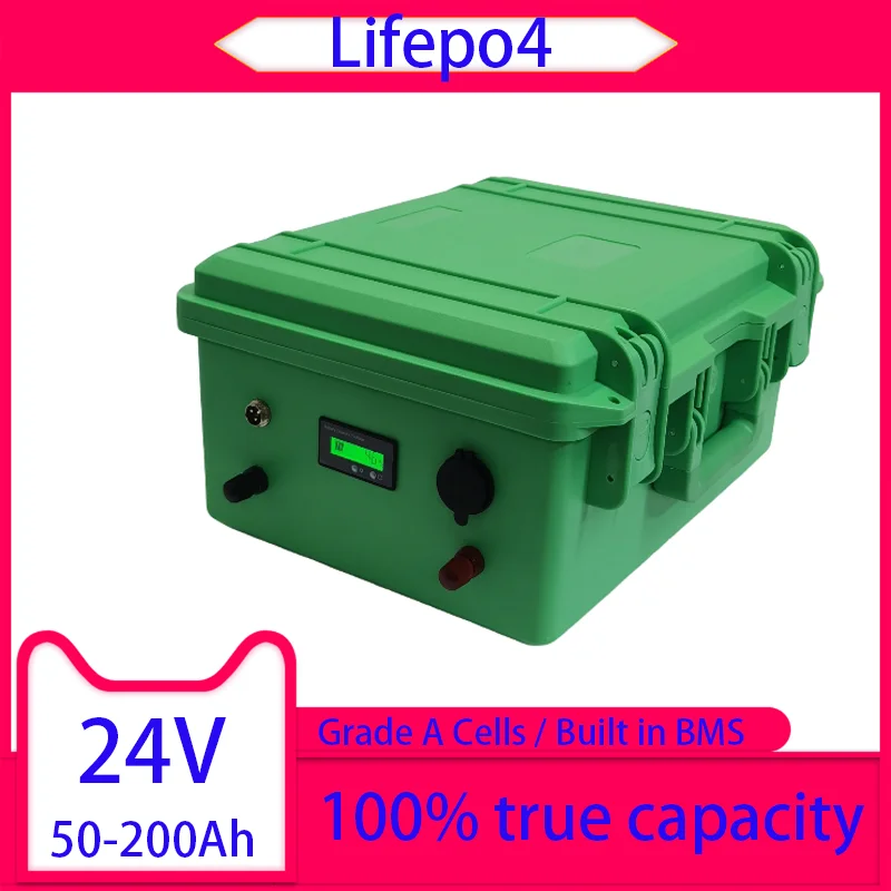 

LiFePO4 Battery 24V 50Ah 60Ah 80Ah 100AH 120Ah 150Ah 180Ah 200Ah Lithium for 2KW Trolling Motor Solar Panel Outdoor Camping