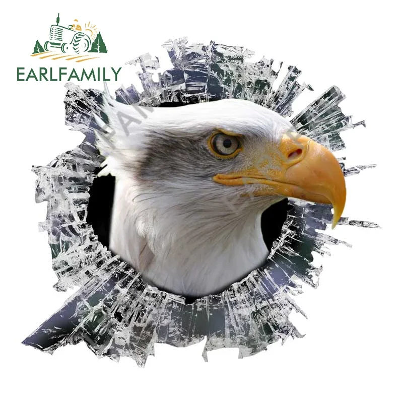 

EARLFAMILY 13cm x 11.9cm Broken Glass Animals Bald Eagle Car Decal 3D Car Sticker Rear Windshield Crack Stickers