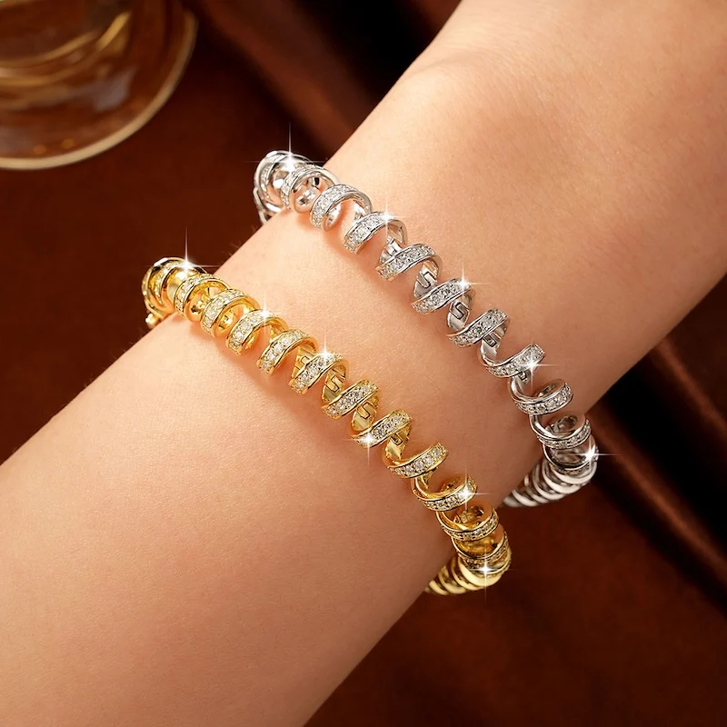 Rrjzz D-Color Full Moissanite Light Luxury Spiral Niche Armband Einzigartige Charm-Armbänder für Frauen, Geburtstag, täglicher Schmuck, Geschenke – Detail 12