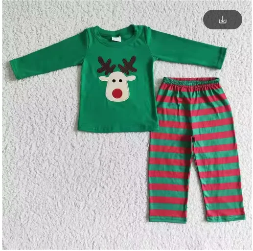 الأولاد الغزلان المطرزة سانتا شريطية طويلة الأكمام السراويل دعوى الجملة بوتيك الأطفال بدلة طفل