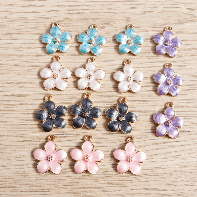 10pcs Cute Colorful Flower Charms Enamel Sakura Charms Pendants for Jewelry Making Necklaces Earrings Bracelets DIY Crafts Gift