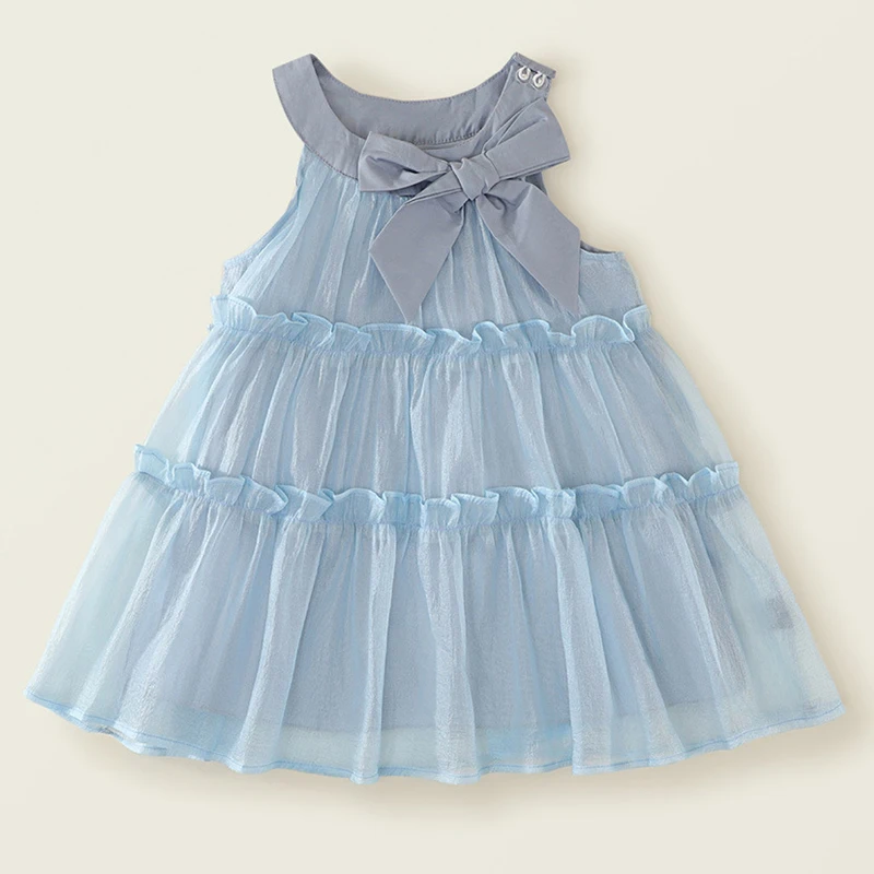 

Summer Toddler Girl Dresses Korean Fashion Cute Bow Mesh Blue Baby Luxury Birthday Princess Dress Boutique Kids Clothing BC2113