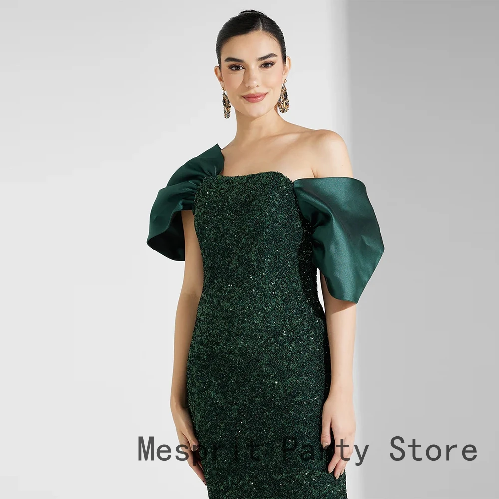 Błyszcząca Zielona Sukienka Wieczorowa Damska z Cekinami, Syreni Krój, Sukienka na Bal Maturalny, Odkryte Ramiona, Formalna Suknia na Przyjęcie, Długa do Podłogi, Sukienka w Stylu Saudyjskim