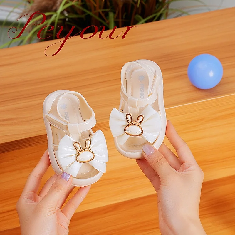 Trendy Cute Cartoon Sequin Bowknot Sandals For Baby Girls, Breathable Non-slip Walking Shoes For Summer