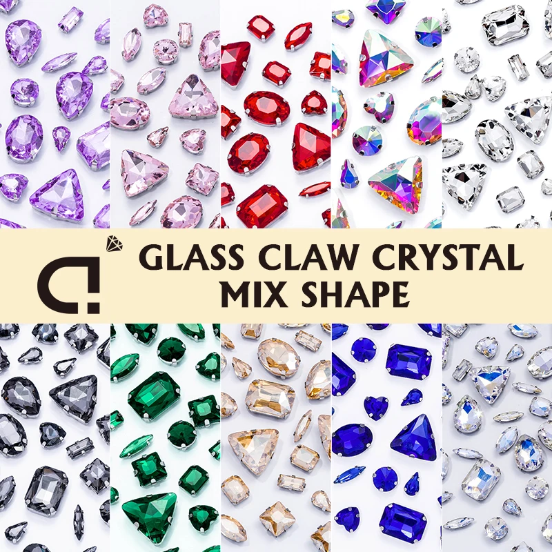 50 teile/paket Mix Form Glas Kristall Klaue Strass Aufnähen Flatback Strass Für DIY Kleidungsstück Schuhe Tasche Handwerk Dekorationen