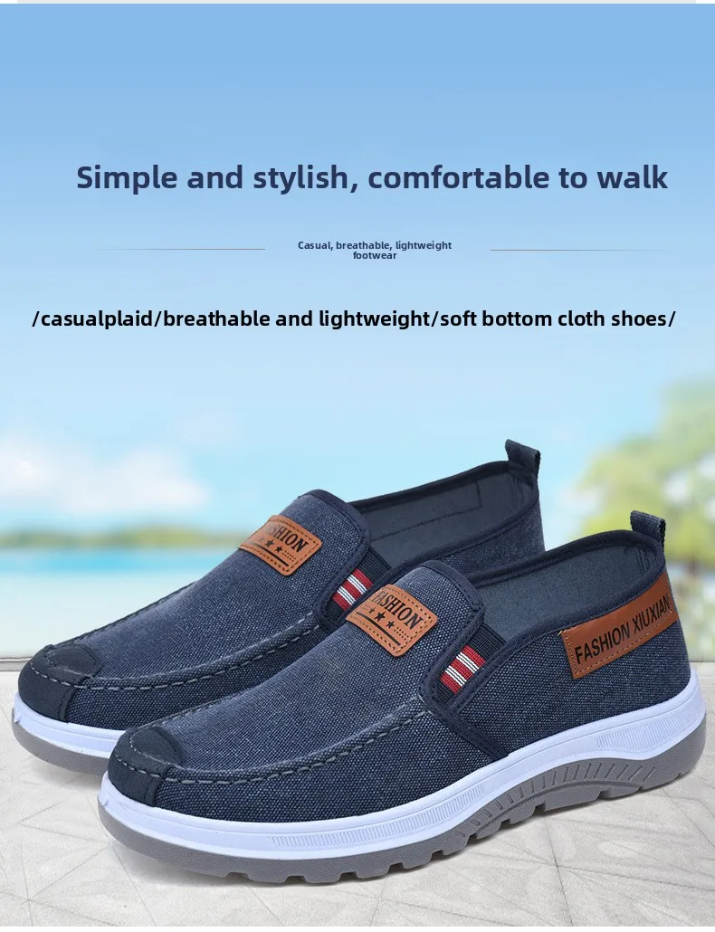 Herren-Slipper aus Canvas, lässige Freizeitschuhe, rutschfeste, dicke Sohle, bequeme Sneaker zum Gehen, leichte Alltagsschuhe für den Außenbereich. – Detail 1