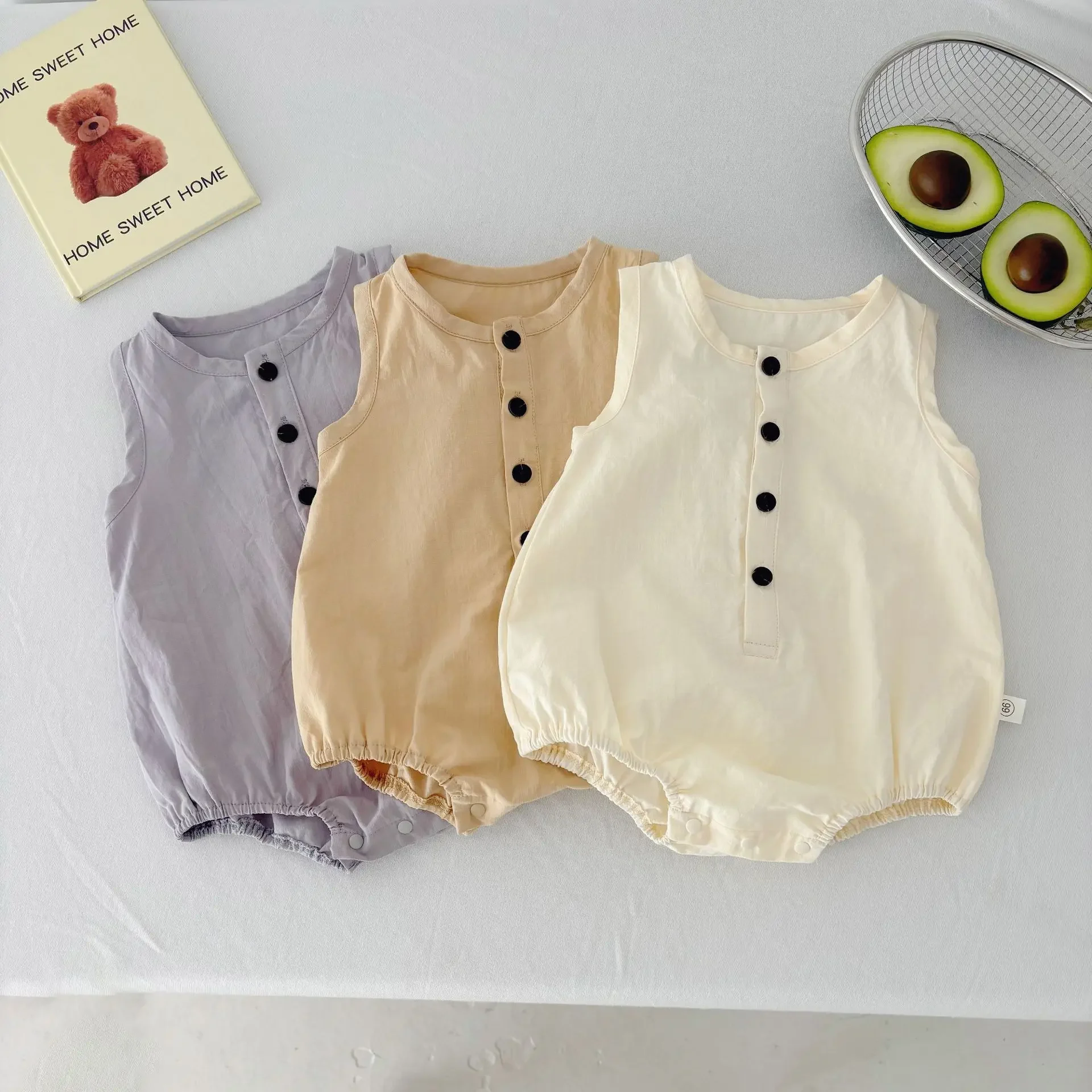 

2025 Summer Newborn Casual Pure Cotton Sleeveless Onesie - Solid Color Thin & Breathable Unisex Romper for Baby Boys and Girls