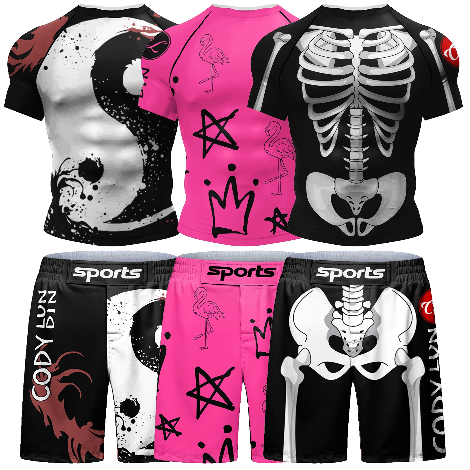 Popular Beach Surf Wear Set, Stretchy Running Gym Clothes, Rashguard e Grappling Shorts, conjuntos curtos para Jiu Jitsu Bjj Sem gi, Cool Westling