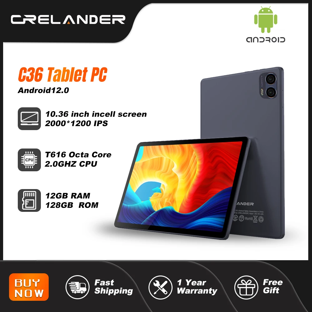 

CRELANDER C36 Tablet PC 10.36 Inch 2K Incell Screen Octa Core 12GB+128GB Dual Camera 2.4G+5G WiFi GPS Tablet Android 12