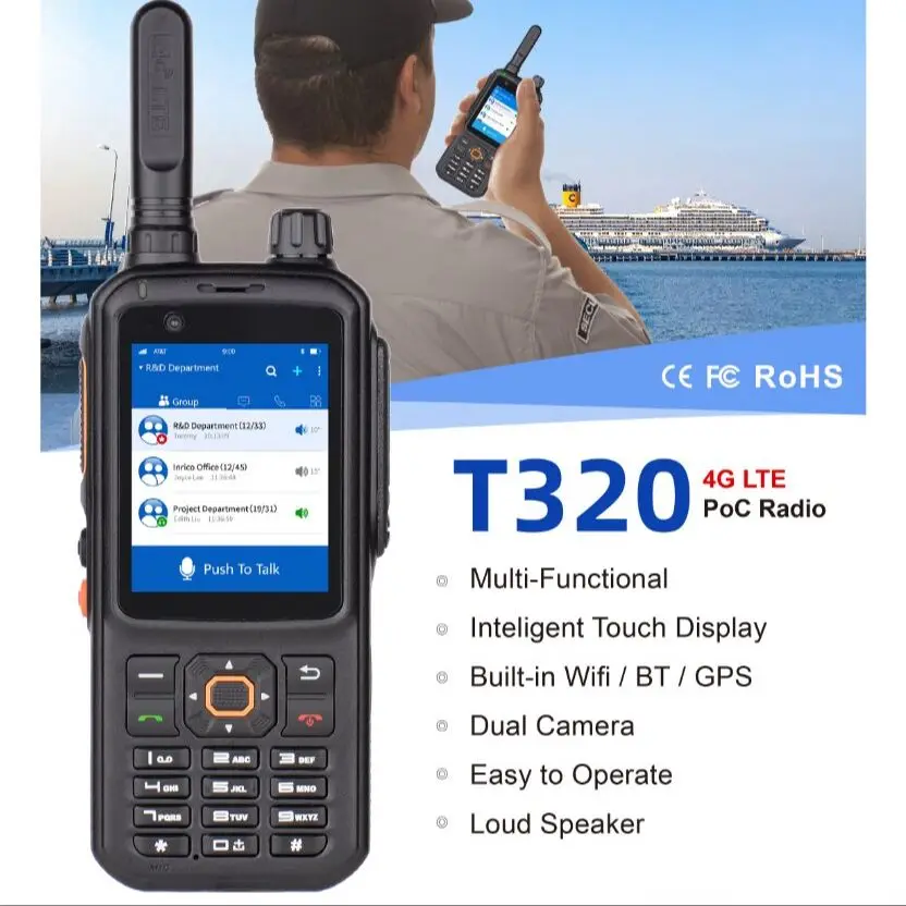 Inrico-T320 for Zello Android Network, POC Radio, 4G LTE Transceiver, Walkie Talkie, Smart Phone