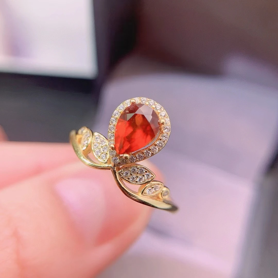 

100% Real Fanta Garnet Ring for Office Woman 5mm*7mm 0.6ct Natural Garnet Jewelry Solid 925 Silver Crown Ring