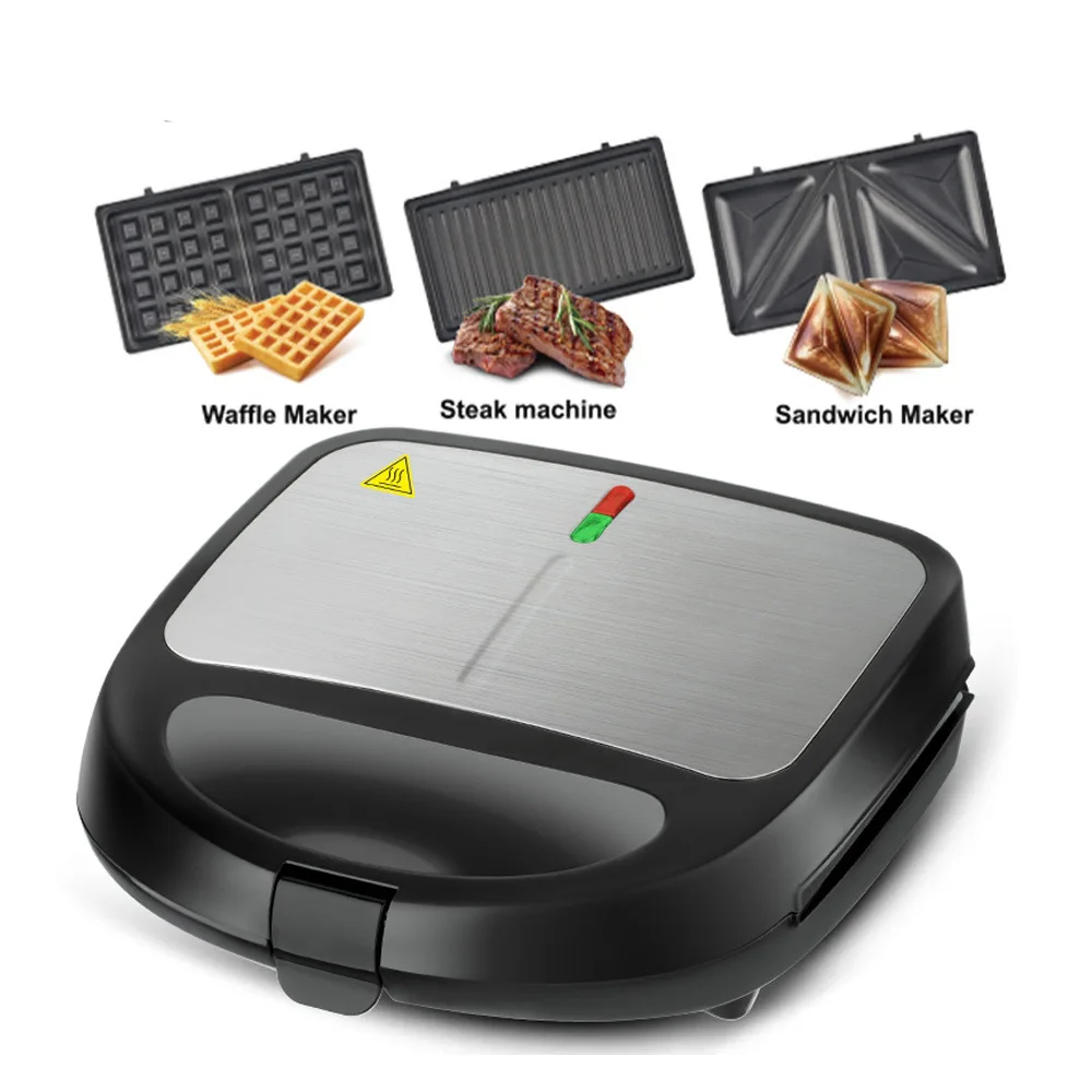 Máquina Multifuncional 3 en 1 para Hacer Sándwiches y Waffles, Horno Tostador Combinado, Máquina para Desayunos Caseros para Sándwiches y Waffles