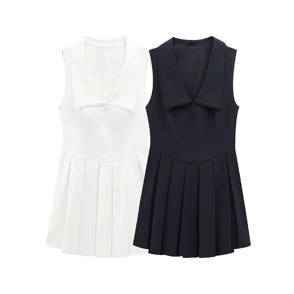 

UNIZERA Women's Wide Fold Leading Short Dress Solid Color Sleeveless Decoration Spring/Summer New Casual Women's Wear
