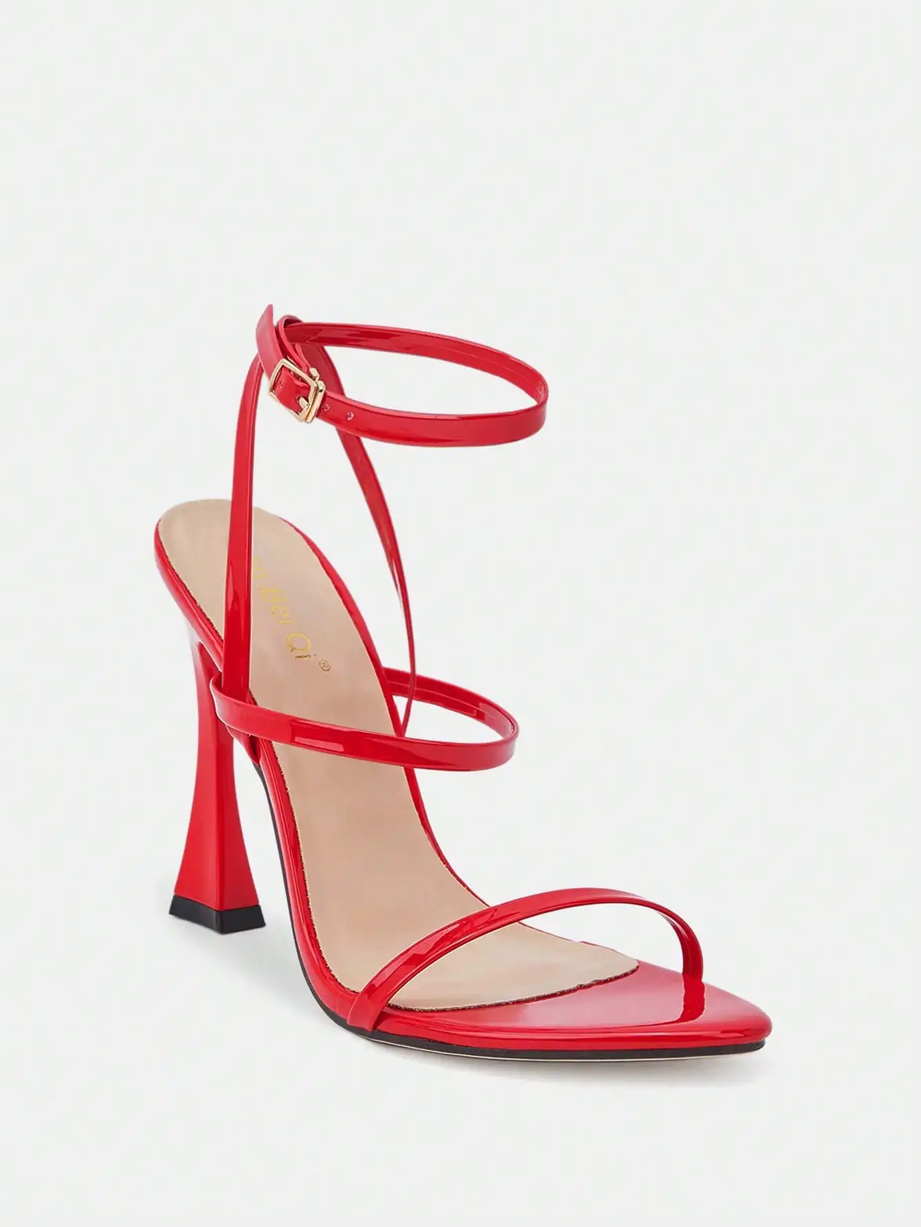Glitzique Spring/Summer Women's High Heel Shoes, Solid Color Patent Multi-Strap Criss-Cross Ankle Strap Buckle Open Toe Outdoor Party Stiletto Heels, Asymmetric Heel Elegant Glamorous Shoes, Fashionable Romantic Red High Heels For Party And Banquet - view 4