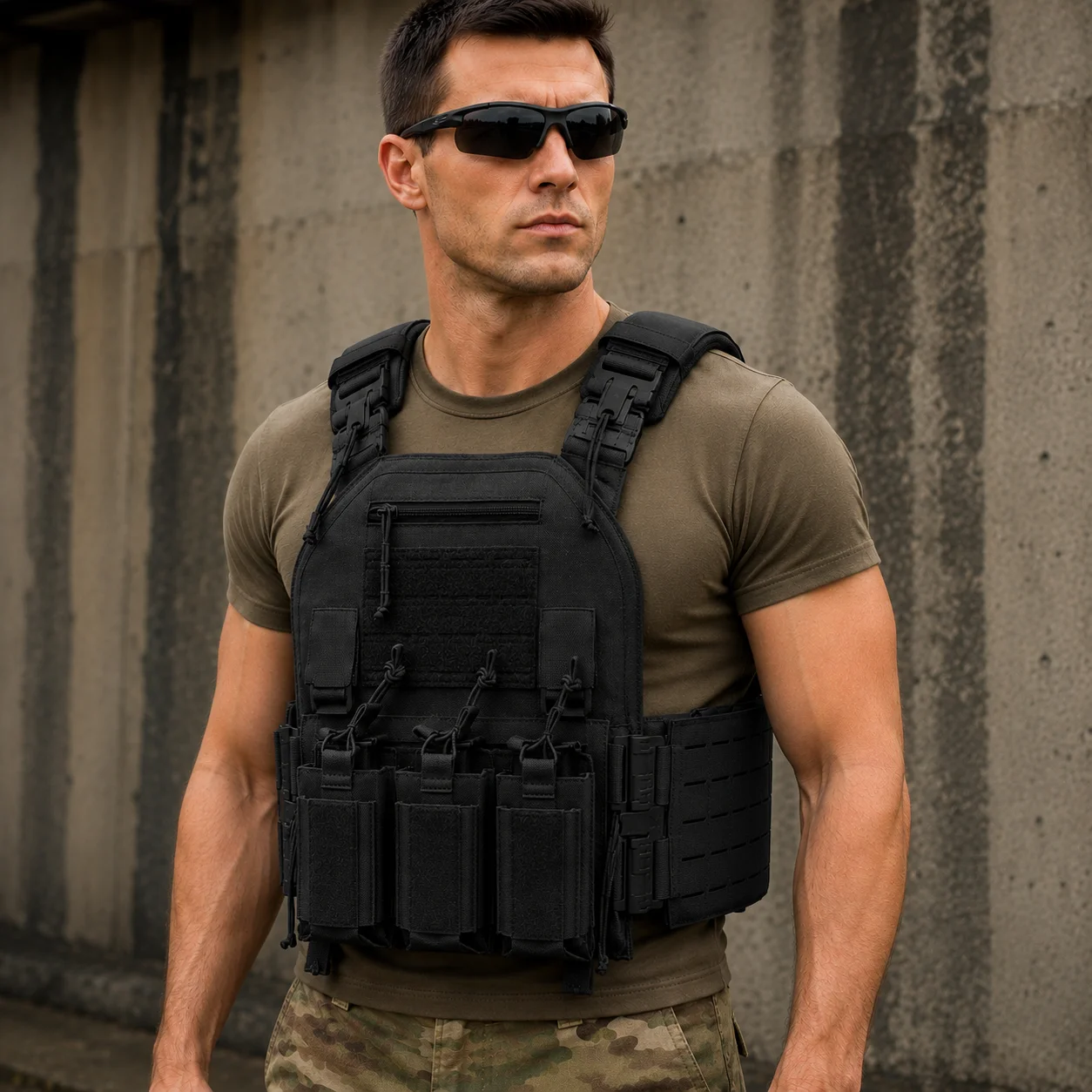 Verschleißfeste Schnellverschluss-Laser-Cut MOLLE-System Outdoor-Jagd-Trainings-Taktikweste aus Nylonmaterial
