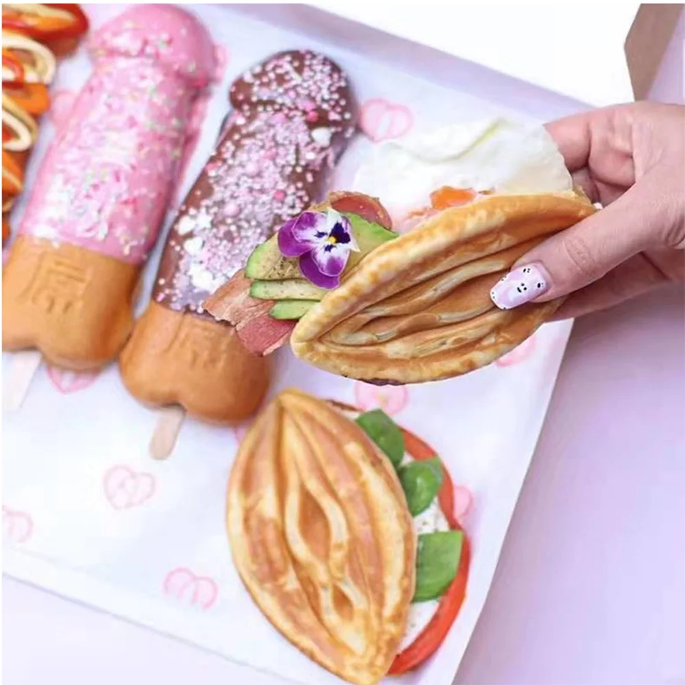 Commercial electric 10PCS vaginal shaped waffle maker, bread maker, 110V/220V, non stick PTFE coating, supports customization