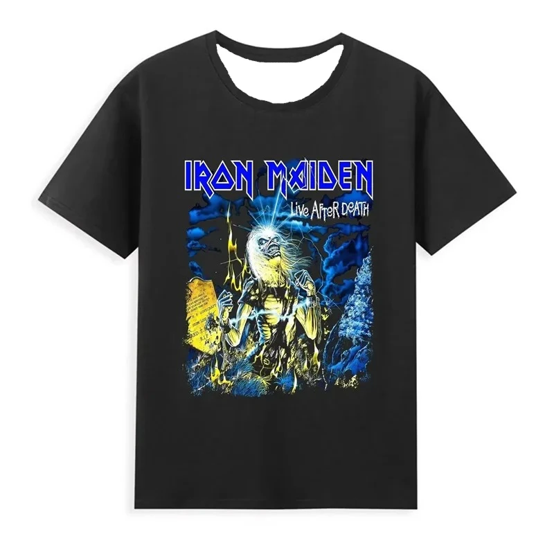 الحديد البكر في مكان ما في الوقت المناسب تي شيرت إيدي سايبورغ خمر روك باند تي شيرت الرجال ثلاثية الأبعاد تي شيرت مطبوع أنيق المرأة بلايز Y2k