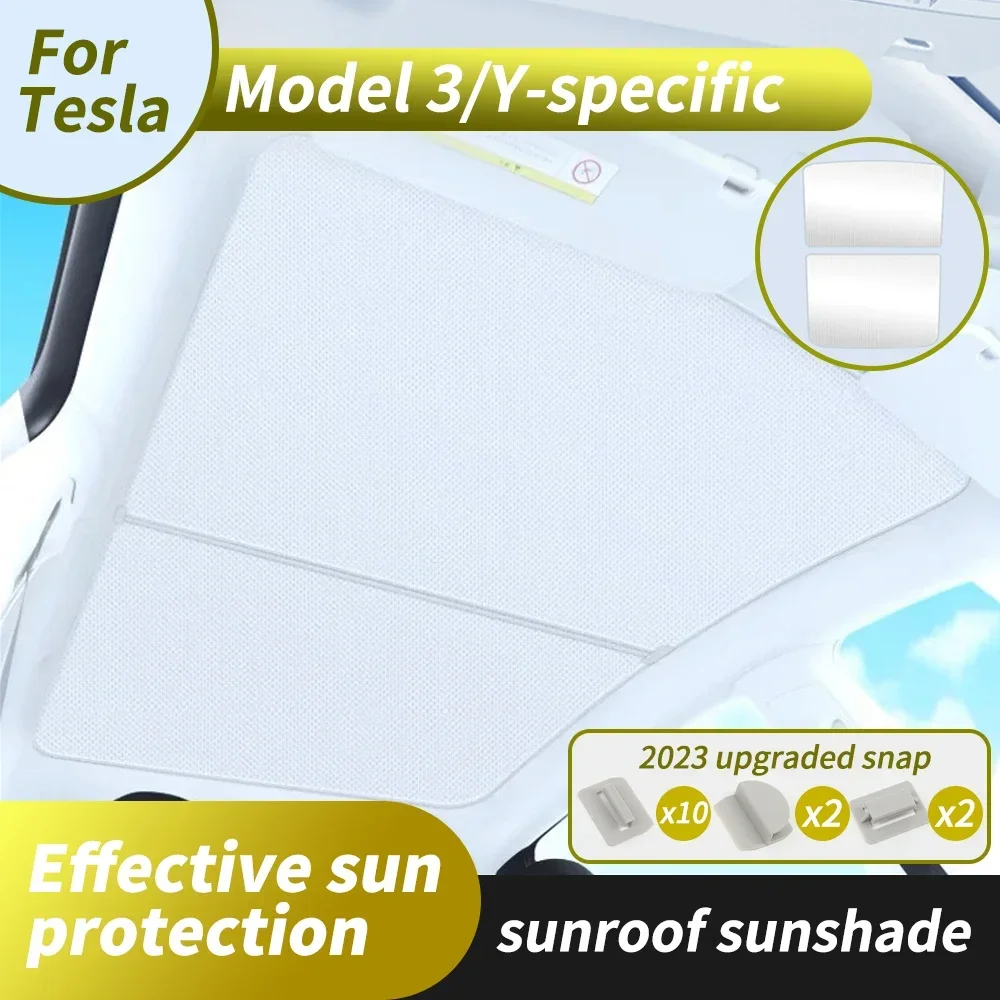 

2Pcs Upgrade Ice Cloth Buckle Sun Shades Car Glass Roof Sunshade For Tesla 3 Model Y 2021-2023 Front Rear Sunroof Skylight